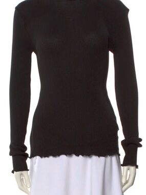 Givenchy Black Silk Ribbed Long Sleeve Top Size L , NWT